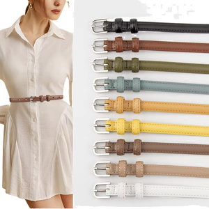 Ceinture fine en <span class=keywords><strong>cuir</strong></span> fendu de 1,5 cm pour femmes, ceintures de taille pour robes et jeans, ceinture fine classique colorée avec boucle à ardillon - Product Image 1