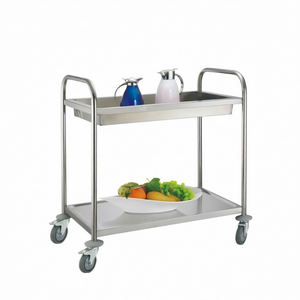 Carrito de Servicio Pequeño de 2 Niveles de Acero Inoxidable con Tubo Redondo de 0.8mm y Ruedas Silenciosas para Cafetería o <span class=keywords><strong>Bistro</strong></span> - Product Image 3