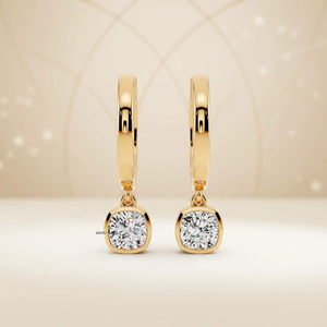 Cushion Cut Lab Grown Diamond Bezel Drop Hoop <b>Earrings</b> in 10K 14K 18K Gold 925 935 Sterling Silver <b>Fine</b> Jewelry - Product Image 1