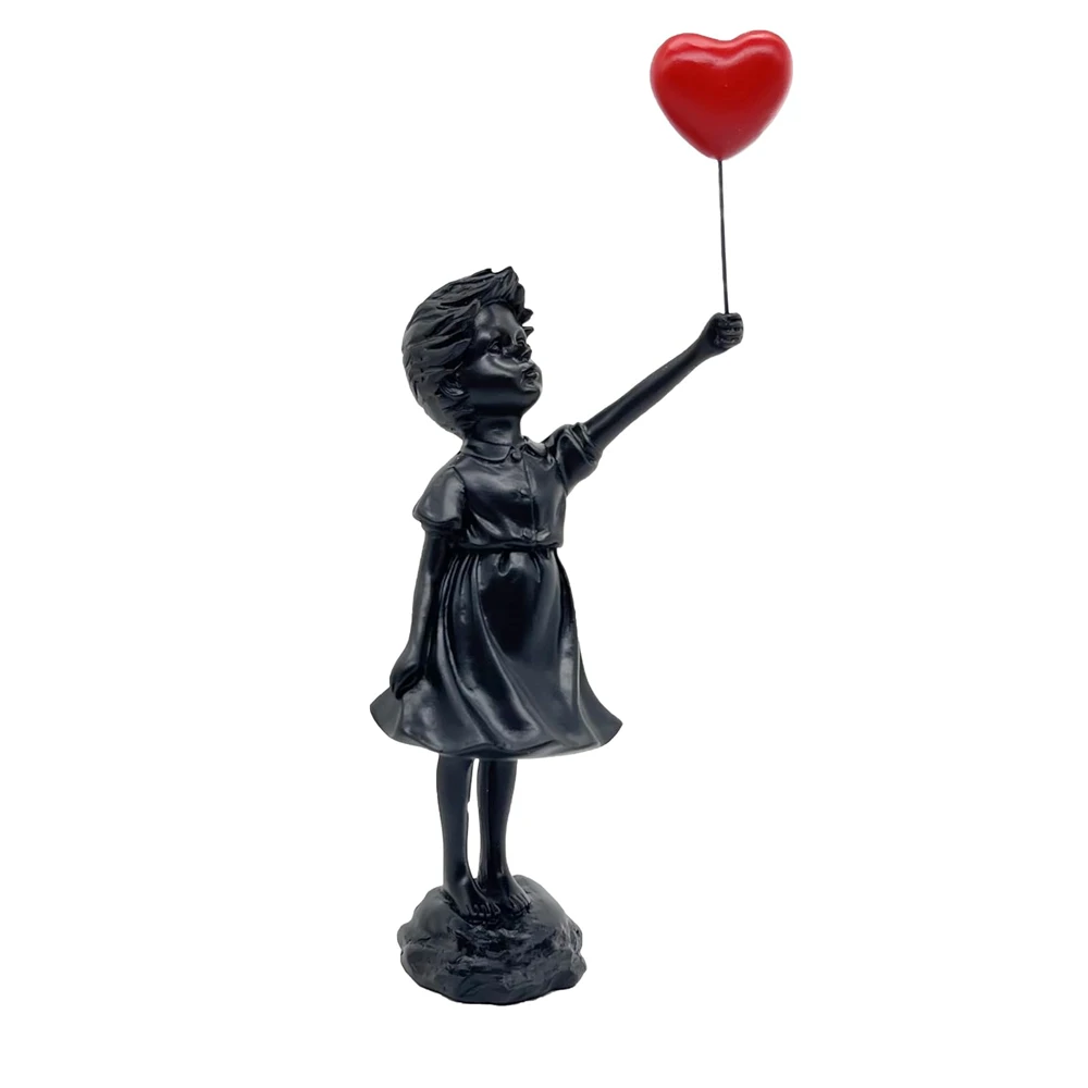 Estatua de Banksy chica con globo de corazón rojo estatuilla escultura de Arte Moderno