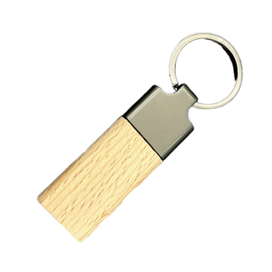 Laser Engravable Eco-Friendly Wooden Blank Wedding Gift Wholesale Beech Wood Keychain with Metal Cap Custom Logo Spot Keychain