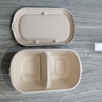 Waterdichte, vetbestendige lunchbox van suikerriet met 2 compartimenten en deksel, composteerbaar, direct leverbaar