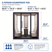 Cabine de bureau insonorisée Vestael pour 6 personnes, cabine de réunion portable avec ventilateurs LED pour réunions privées, appels téléphoniques et travail