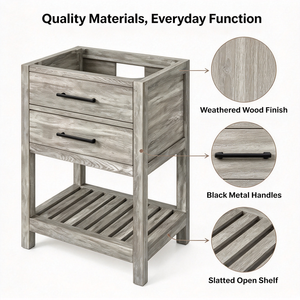 Mueble de Baño con Lavabo Doble de Madera Maciza Gris Envejecido, Mueble Independiente con Estante de Listones - Product Image 3