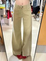 Jeans pour femmes de style streetwear, personnalisés en usine, à jambe large, couleur unie, coupe ample, respirants, taille basse, couleur kaki, grandes tailles