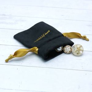 Small Black Velvet <b>Drawstring</b> Jewelry <b>Pouch</b> Luxury Custom Gift Packing <b>Pouches</b> - Product Image 4