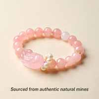 Bracelet en perles de quartz rose naturel de Madagascar de 10 mm - Charme de richesse Feng Shui PiXiu - Pierre de guérison du chakra cardiaque - Cadeau pour