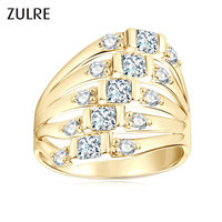 Großhandel Neuer Breiter Ring im Europäischen Stil mit Abgeschrägtem Quadratischem Zirkon, 5-Reihiger Cluster-Ring, Kubischer Zirkonia, Klassischer Unisex-Ring, Geschenk