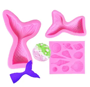 3 Pcs 3D queue de sirène liquide Silicone Fondant Moules pour Cupcake Toppers Chocolate Candy Cake Cookie Baking Decoration