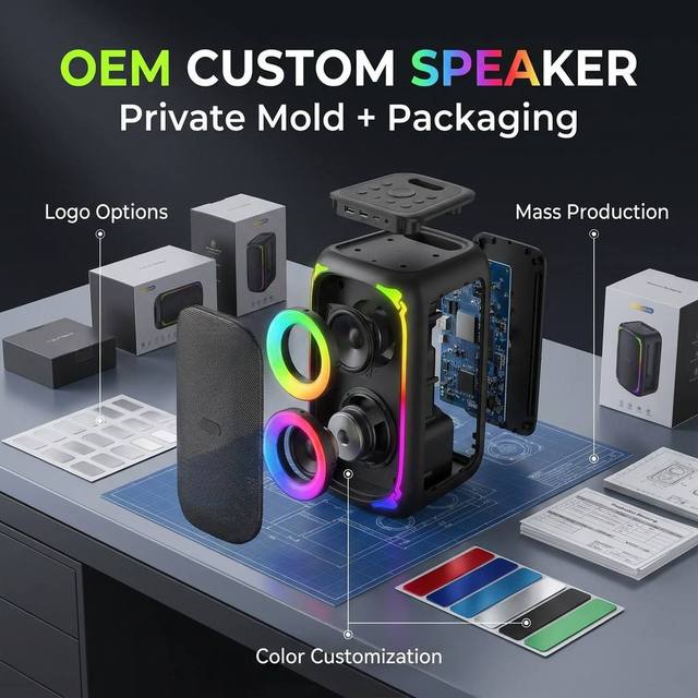 Trolley Party for Outdoor Speaker Wheels 10W Powerful Sound RGB Lights IPX5 Waterproof Built-in Mic Remote 15-20h