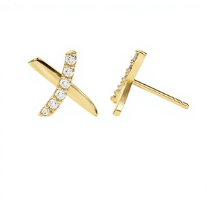 Boucles d'oreilles clous en or jaune en forme de X avec diamants de laboratoire pour mariage, fiançailles, cadeau - Product Image 1