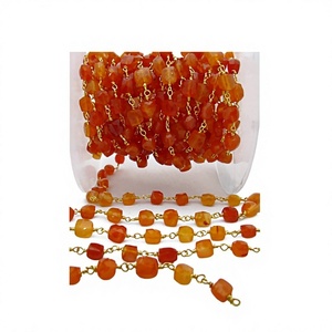 Cadena de Rosario Facetada en Forma de Cubo de Naranja Natural de 6-7 mm, Se Vende por Pie - Product Image 1