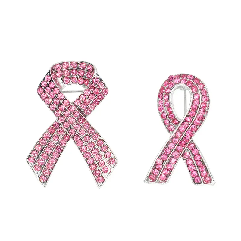 Özel Rhinestone pembe kurdele göğüs kanseri bilinçlendirme broş umut şerit yaka Pin kadınlar kızlar için