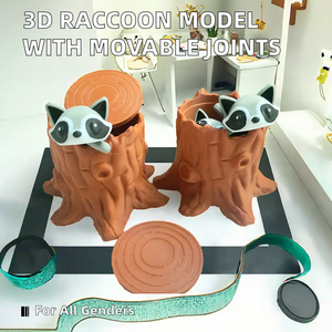 Lindo Mapache Divertido en un Tronco de Árbol, Modelo Impreso en 3D de PLA, Articulaciones Móviles, Decoración Creativa de Animales para Escritorio, Hecho en China, Original - Product Image 2