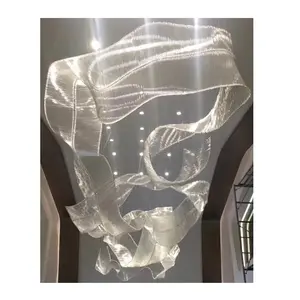 Lustre de cristal personalizado por escadas, fita led, grande, pendurado, iluminação, hotel, lobby