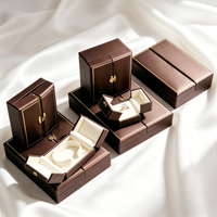 Boîte à bijoux en cuir XM D12 marron foncé à double porte, finition dorée de luxe, pour bagues, bracelets, emballage cadeau de mariage