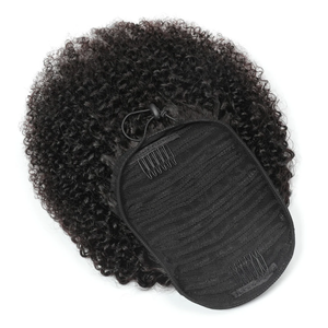 Mongololo Afro crespo riccio coda di cavallo <span class=keywords><strong>capelli</strong></span> umani <span class=keywords><strong>extension</strong></span> 4B 4C Remy lunga fermaglio piccolo cappuccio 120% densità - Product Image 3