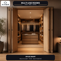 Porte accordéon moderne en bois sur mesure, multi-panneaux, avec rail supérieur et protection incendie, pour dressing ou séparateur de pièce de villa