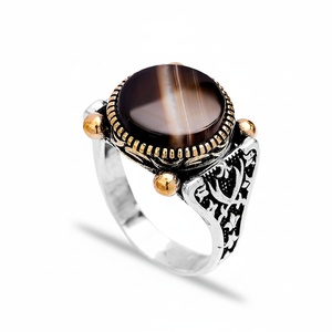 Agate Gemstone Oval Shape Authentic <b>Men</b> <b>Ring</b> Turkish Wholesale Handmade 925 Sterling Silver - Product Image 2