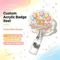 Porte-badge rétractable en acrylique imprimé UV et gravé au laser Good Vibes, porte-badge d'identification de bureau, porte-badge créatif pour infirmière, médecin, étiquette nominative