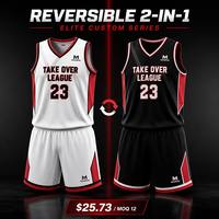 Camiseta de Baloncesto Personalizada Reversible con Estampado, Juvenil, Negra, Blanca y Roja, Sublimada, Transpirable, que Absorbe la Humedad, 100% Poliéster, Cuello en V