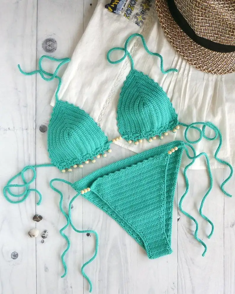 Set Bikini Renda Pakaian Renang Bikini Bermanik-manik