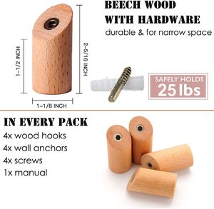 Ganchos de pared de madera, colgador rústico de alta resistencia para bata, perchero para sombreros, colgador de toallas de baño - Product Image 5