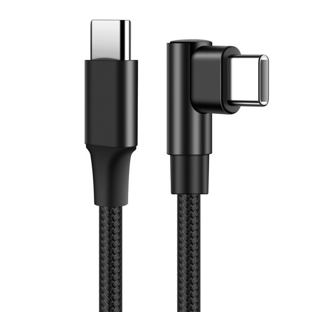 PD 60W USB Type C To USB C Cable Nylon Braid Aluminum Alloy Double Elbow 90 Degree Angle Fast Charging Type-C Data Cord Cable