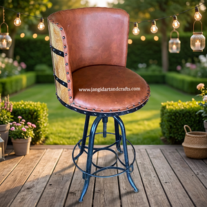 Tabouret de bar industriel en bois massif et métal, pieds en métal et assise en bois, chaise de bar pour restaurant, jardin, café, mobilier de bar - Product Image 4