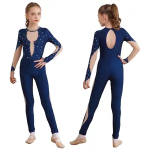 Custom Polyester Bodysuit Ice Skating Jumpsuit Long Sleeve Shiny rhythmic Gymnastics Leotards for girs