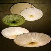 Lustre suspendu en tissu avec cadre en fer de style rétro français, abat-jour en lin minimaliste avec LED, idéal pour les restaurants et les cafés