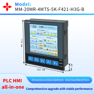 หน้าจอสัมผัส HMI PLC ขนาด 4 นิ้ว แบบออลอินวัน พร้อมปุ่มกด 5 ปุ่ม <span class=keywords><strong>FX3G</strong></span>-20MR ในตัว แอนะล็อก <span class=keywords><strong>2AD</strong></span> 2DA 2 อินพุตวัดอุณหภูมิ NTC10K -50-150C - Product Image 2