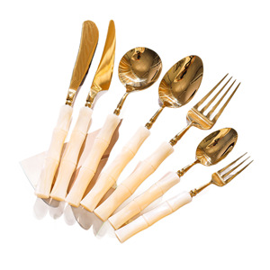 <b>Acrylic</b> Bamboo Joint 304 Stainless Steel Knife Fork Spoon Set Retro Cutlery Steak Dinnerware <b>Mirror</b> Polished Fresh Cute Style - Product Image 5