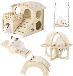 Hamster Jouets Maison En Bois Massif Cachette Balançoire Échelle Ramper Gym Tunnel Aménagement Paysager - Product Image 4