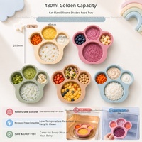 Assiette divisée en silicone de qualité alimentaire en forme de patte de chat, résistante aux chutes, aux hautes températures, utilisable au micro-ondes et au congélateur, assiette pour enfants