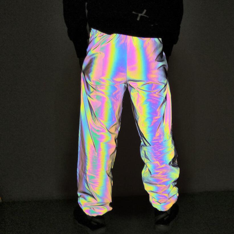 01AW サイケ期 HOMME PLUS Iridescent Pants Reflective Iridescent Rainbow Flash Pants for Men - Lightweight
