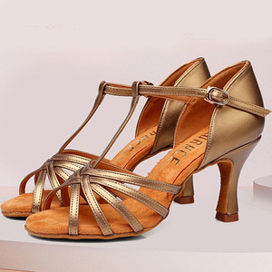 Chaussures de <span class=keywords><strong>danse</strong></span> <span class=keywords><strong>latine</strong></span> pour femmes en cuir PU métallisé à bout ouvert avec bande en T et talons hauts pour la scène et la salsa - Product Image 5