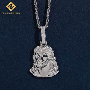 ZUANFA JEWELRY Iced‑Out Crown Of Thorns Jesus Head Moissanite Polished Metal <b>Men</b> Hip‑Hop Charm Jewelry - Product Image 2