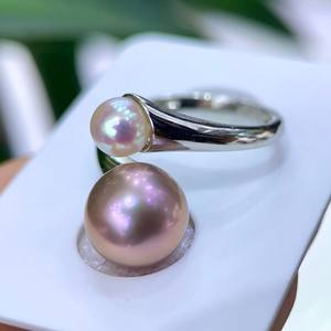 Bague en perle naturelle violette de style double croix, nouveau produit, 11-12 mm et 6-7 mm, micro-défauts d'eau douce, S925 - Product Image 3