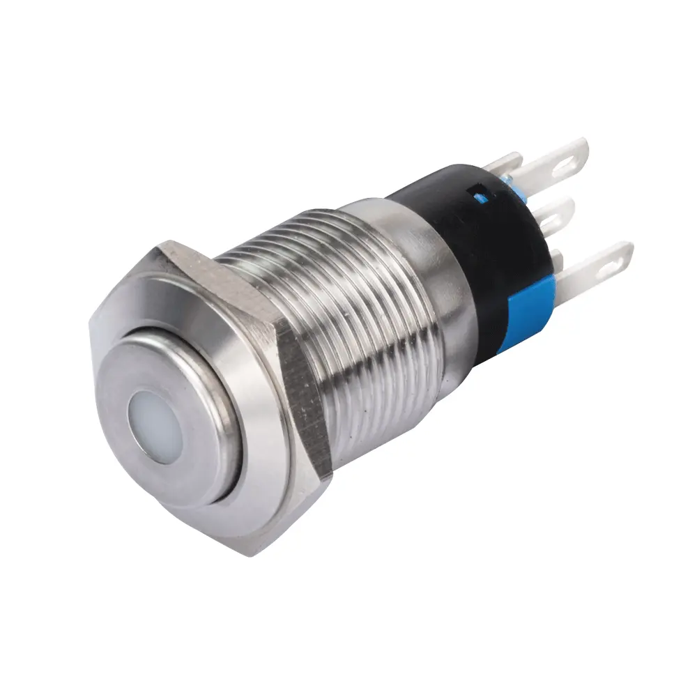 Botão interruptor para carros, botão interruptor de prata com luz de led à prova d' água 16mm 12v