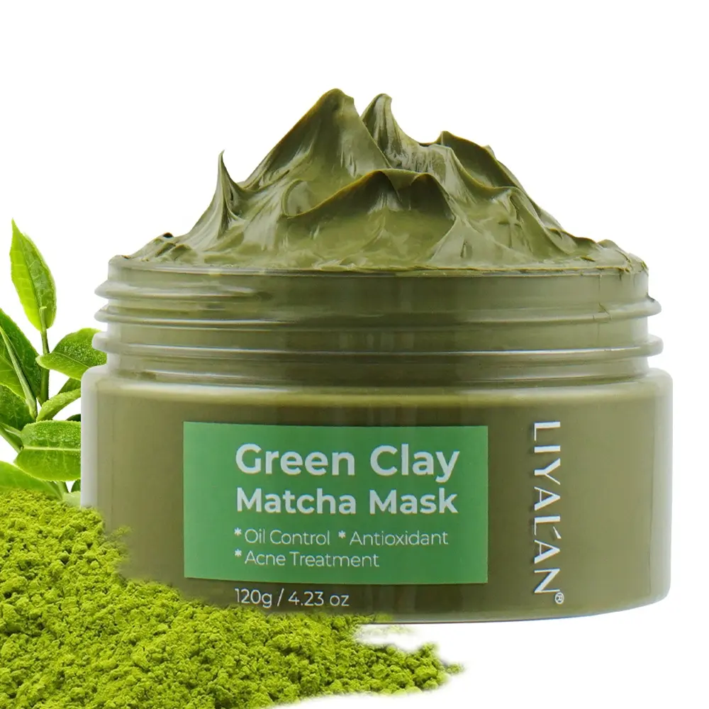 Private Label Gezicht Schoonheid Krimpen Poriën Verbeteren Acne Zuiverende Organische Matcha Groene Thee Klei Masker