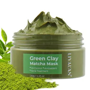 Masker Wajah Label pribadi, Kecantikan pengecil pori-pori meningkatkan jerawat pemurni organik Matcha hijau teh tanah liat