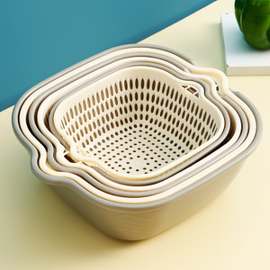 Double Layer Vegetable Washing Basin With Drain Basket Set Kitchen Fruit Plate Colander Strainer - Product Image 3