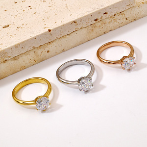 Anillos de Circonita de Acero Inoxidable de Nuevo Diseño para Mujer, <span class=keywords><strong>Collar</strong></span> Clásico Chapado en Oro de 18K, Anillos de Boda Impermeables, Anillo de Compromiso - Product Image 6