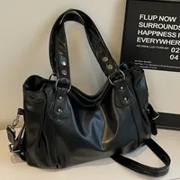 Sac fourre-tout décontracté rétro à trois sangles pour femme, en cuir PU souple, couleur unie, grande capacité, réglable, de luxe