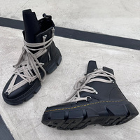 Bottes à plateforme pour femmes en cuir noir à lacets, à semelle épaisse et montantes, style mode