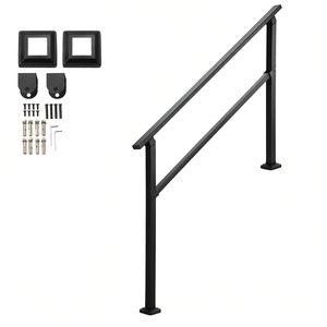 Barandillas Exteriores para Escaleras de 4-5 Peldaños, Tubo Cuadrado de Acero Negro, Fácil Instalación, Diseño Moderno, Aptas para Personas Mayores - Product Image 1