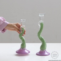 Bixuan Pastel Art bougeoirs en verre soufflé à la main porte-cône corde torsion tige lavande Base sauge vert colonne décoration de la maison