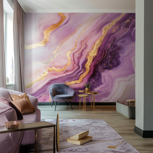 Silk Waterproof Modern Easy Installation Girls Bedroom Pink <strong>Purple</strong> <strong>Marble</strong> Wall Mural <strong>Wallpaper</strong> - Product Image 3
