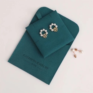 Pochette à bijoux en microfibre avec logo personnalisé, fermeture à bouton-pression et insert, pochette à bijoux en microfibre haut de gamme vert foncé - Product Image 1